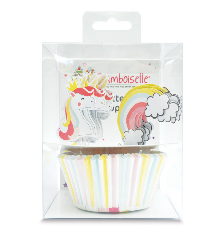 Set déco 24 caissettes + 24 cake toppers Licorne - Frambosielle®