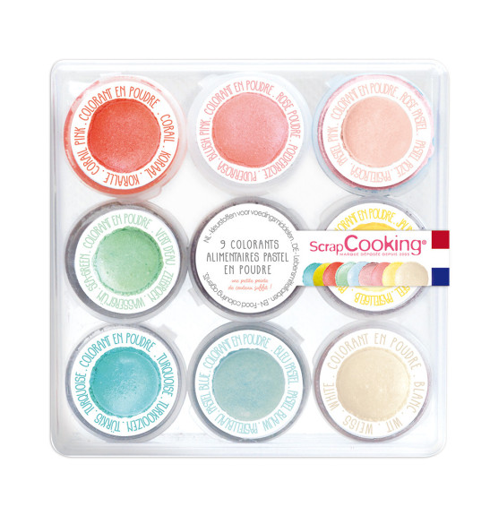 9 mini "Pastel" artificial powdered food colourings 9 mini "Pastel" artificial powdered food colourings