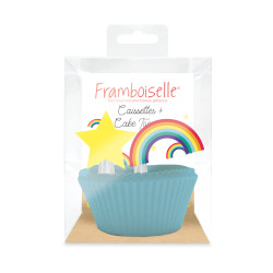 Kit déco anniversaire pour cupcakes avec 24 caissettes colorées et 24 toppers arc-en-ciel et étoile