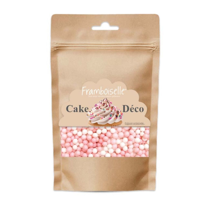 Décors sucrés perles rose/blanc 50g réf.FRA9028