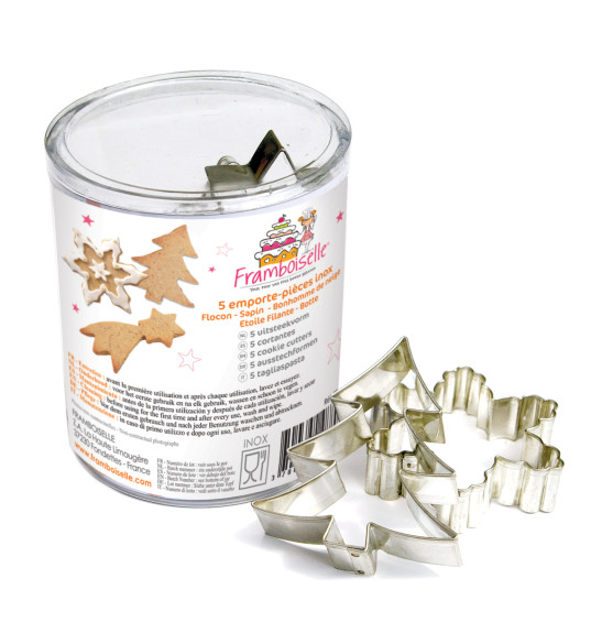 Boite 5 découpoirs inox Noël Boite 5 découpoirs inox Noël