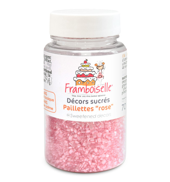 Pot décors sucrés paillettes roses 70g Pot décors sucrés paillettes roses 70g