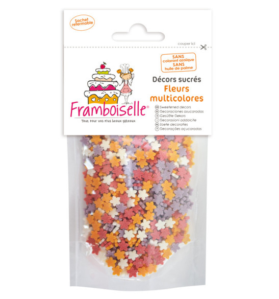 Sachet décors sucrés Fleurs multicolores 40 gr Sachet décors sucrés Fleurs multicolores 40 gr
