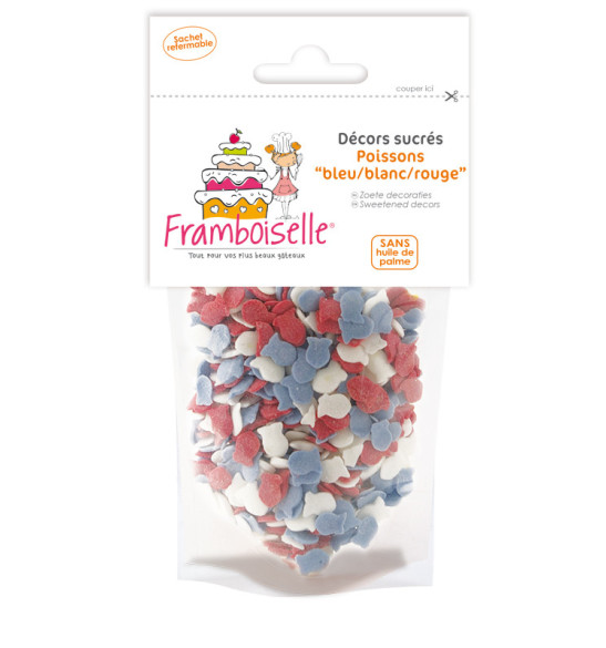Décors sucrés poisson "bleu, blanc, rouge" 50 gr Décors sucrés poisson "bleu, blanc, rouge" 50 gr