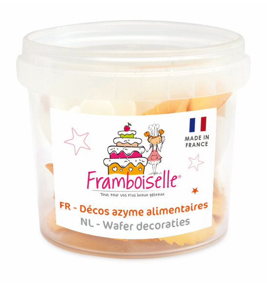 Décos azyme 4 fleurs blanches et 8 feuilles dorées Décos azyme 4 fleurs blanches et 8 feuilles dorées