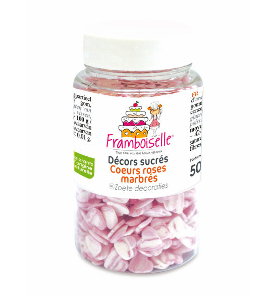 Pot de décors sucrés Cœurs roses marbrés 50g Pot de décors sucrés Cœurs roses marbrés 50g