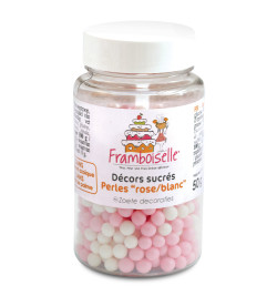 Pot décors sucrés perles rose/blanc 50g réf.FRA9028